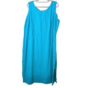 Karin Stevens Linen Blend Beaded Sleeveless MIDI Dress Blue Size 22W